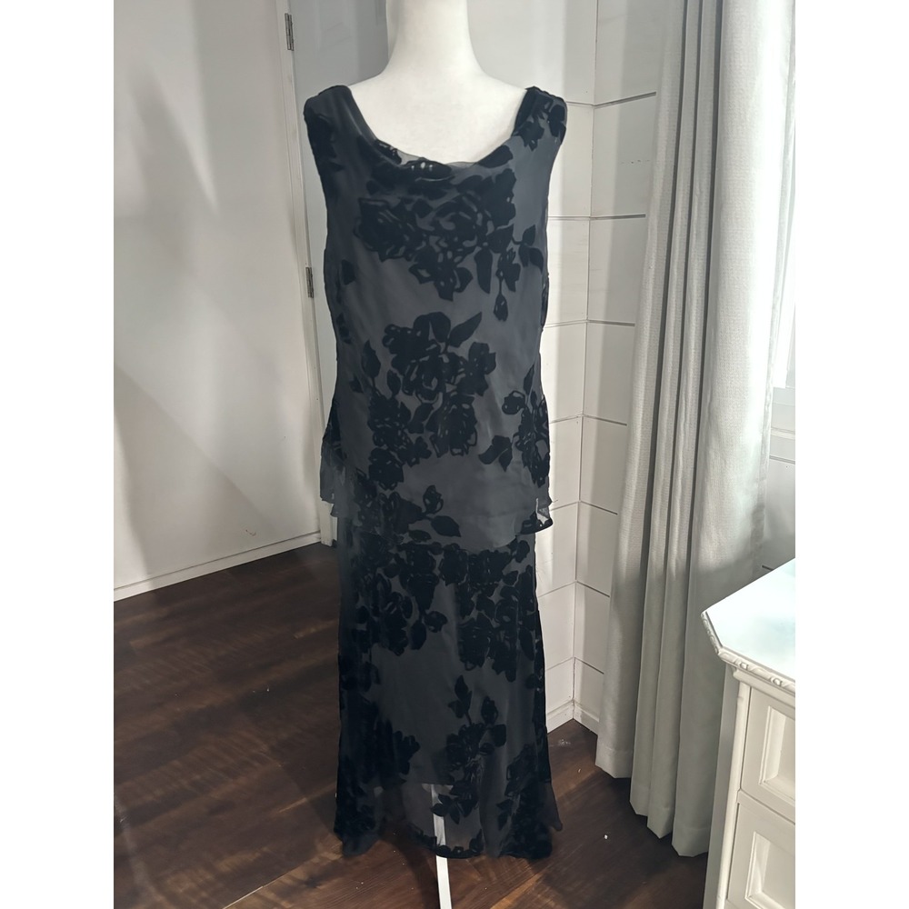 Jessica Howard Dress Womens 16‎ Black Sheer Floral 2 Piece Sleeveless Maxi Set
